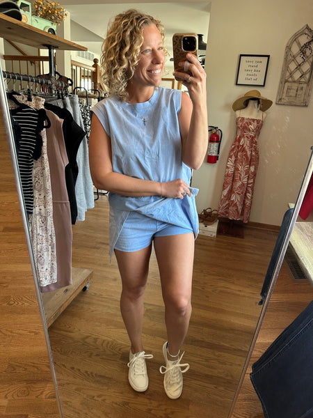 Sky Blue Mineral Wash Skort Set