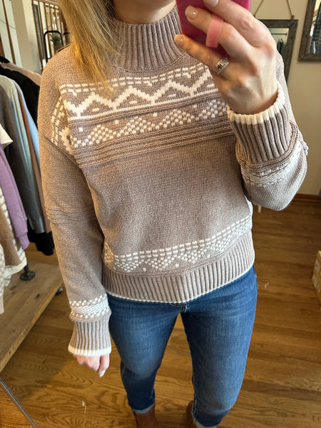 Mocha Mock Neck Nordic Sweater