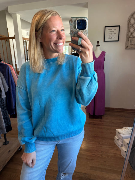 Blue Sky Acid Washed Fleece Oversized Pullover