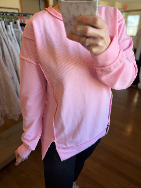 Pink Ribbed Exposed Seam Top