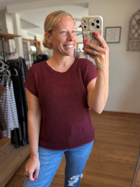 Burgundy Relaxed Sweater Knit Top