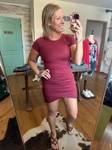 Ruched Mini Dress in Berry