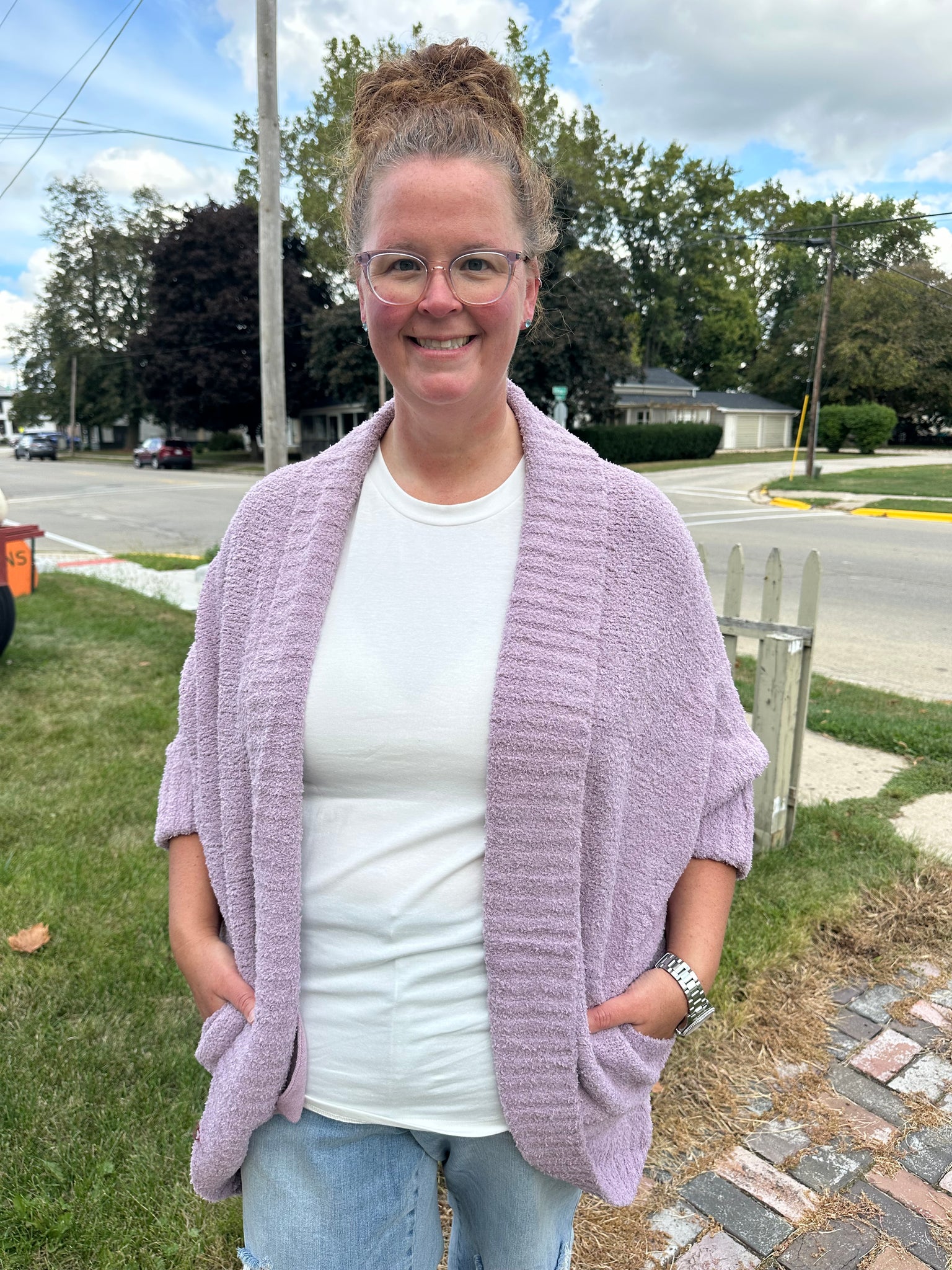Curvy Cozy Cardigan in Dusty Lavender