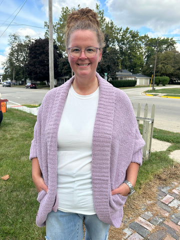 Curvy Cozy Cardigan in Dusty Lavender