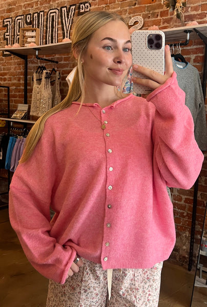 Strawberry Cream Oversized Button Down Cardigan