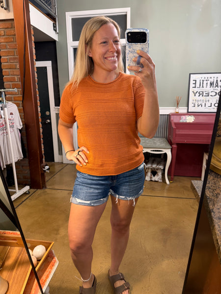 Rust Textured Short Sleeve Sweater