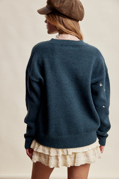 Embroidered Dot Knit Sweater