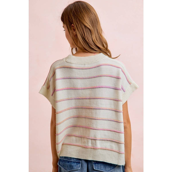 Ivory & Pink Stripe Knit Top