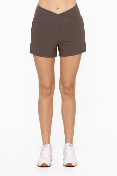 Black Olive Crossover Waist Running Shorts