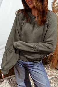 Olive Lace Patchwork Detail Mineral Wash Sweatshirt