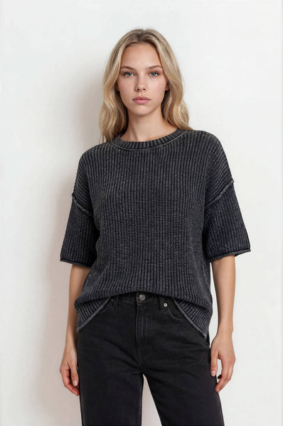 Charcoal Washed Short Sleeve Sweater