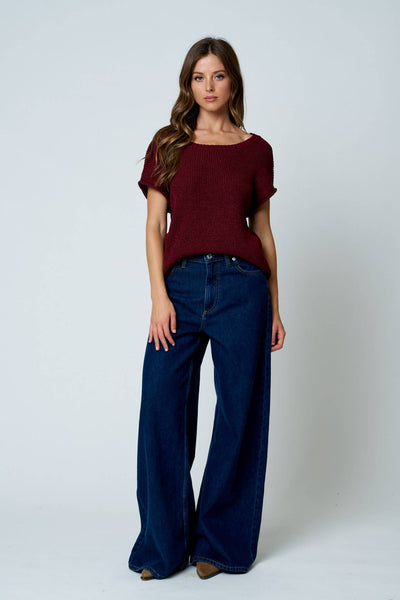 Burgundy Relaxed Sweater Knit Top
