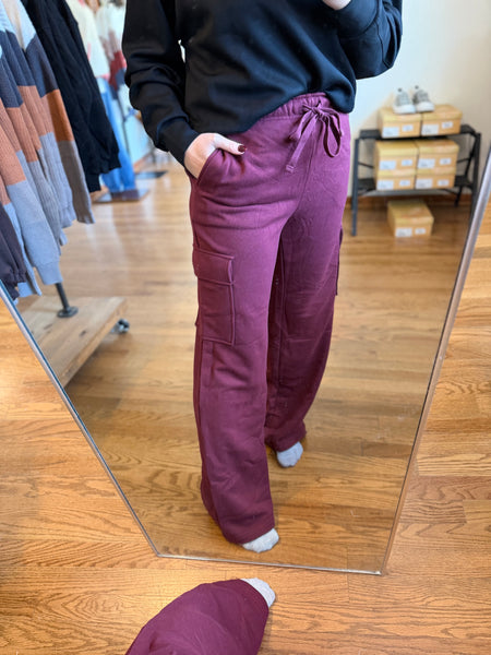 Burgundy Cargo Wide Leg Pants