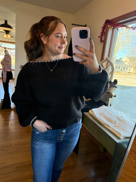 Black & Grey Boat Neck Sweater