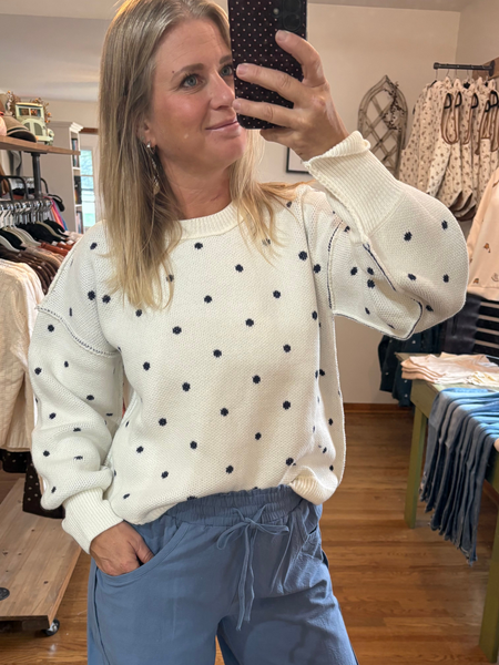 Ivory & Navy Polka Dot Sweater