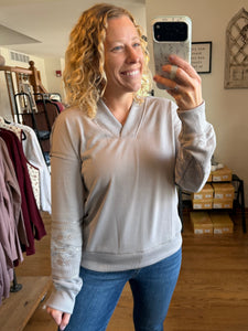 Aztec Embroidered V-Neck Sweatshirt