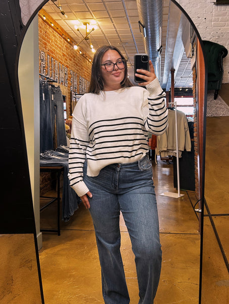 Ivory & Black Striped Knit Sweater