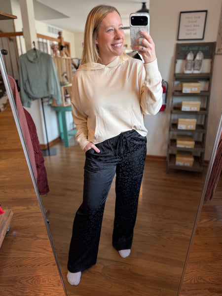 Cream Hooded Pullover With Kangaroo Pocket