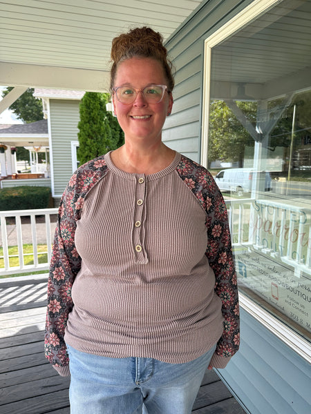 Cocoa & Floral Ribbed Top (S-3XL)
