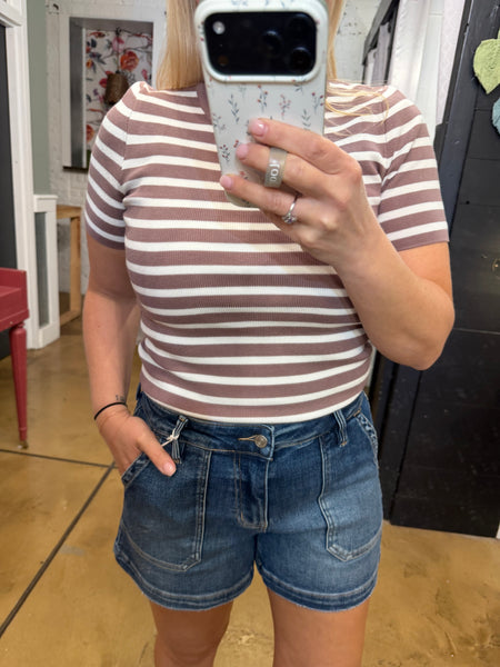 Cocoa Striped Short Sleeve Sweater