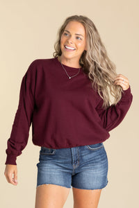 Maroon Fleece Relaxed Fit Crew Neck Sweatshirt
