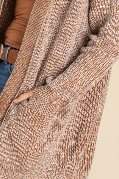 Camel Open Knit Cardigan with Pockets