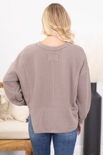 Mocha V-Neck Textured Top