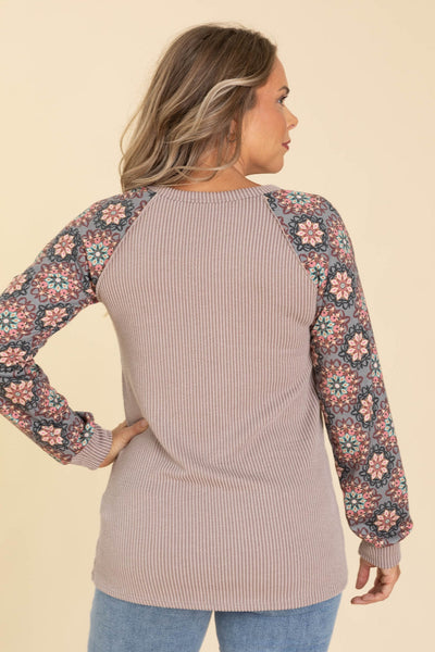 Cocoa & Floral Ribbed Top (S-3XL)