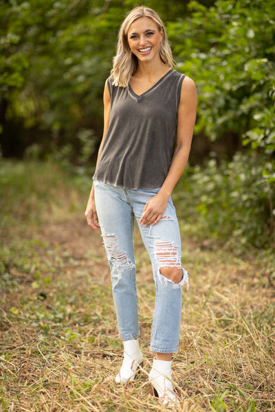 Ash Black Acid Wash Tank Top