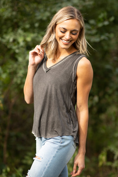 Ash Black Acid Wash Tank Top