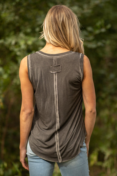Ash Black Acid Wash Tank Top