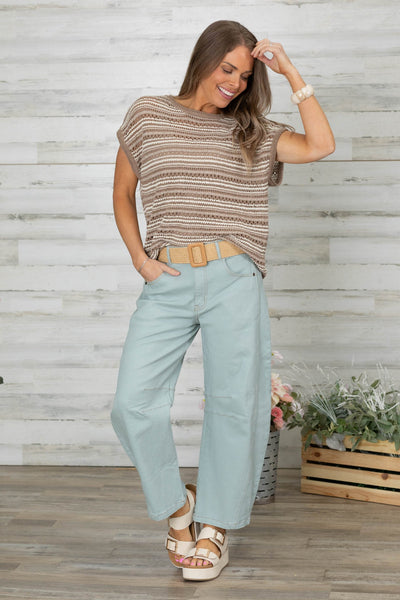 Mocha Striped Open Knit Sweater