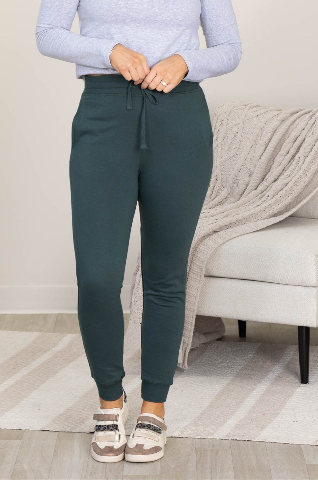 Jungle Green French Terry Cuffed Skinny Joggers