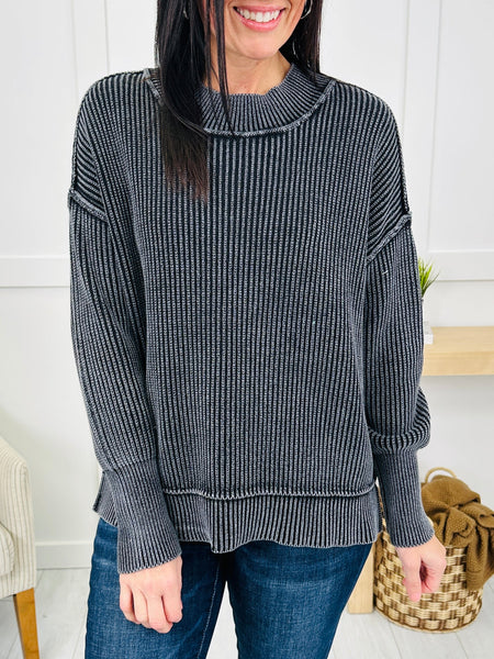 Black Mineral Wash Side Slit Oversized Sweater