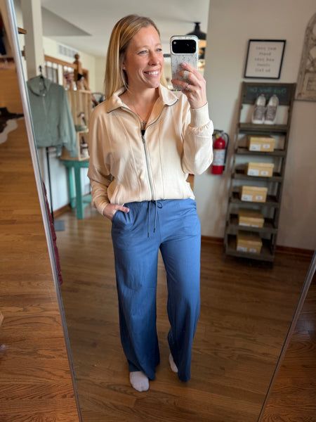 Cream High Neck Zip-Up Jacket