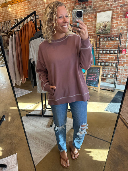 Rose Taupe & Ivory Stitchline Boxy Sweatshirt