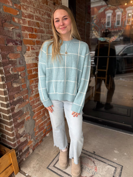 Blue Checkered Crewneck Sweater