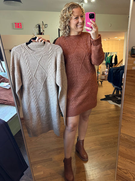 Rust Cable Knit Sweater Dress