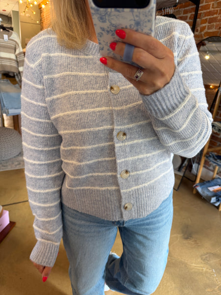Sky Blue Striped Sweater Cardigan