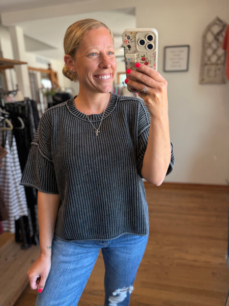 Charcoal Washed Short Sleeve Sweater