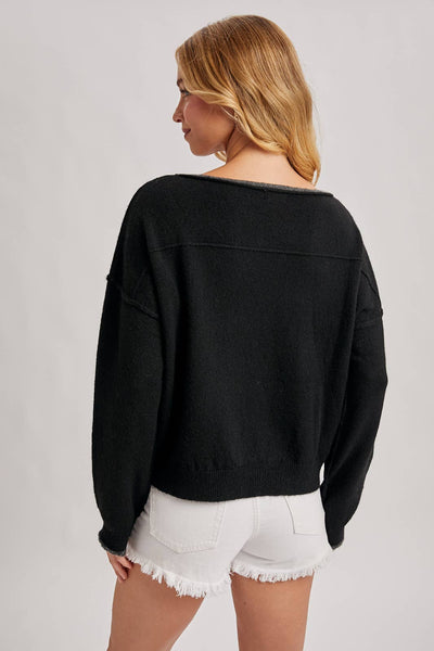 Black Boat Neck Soft Sweater