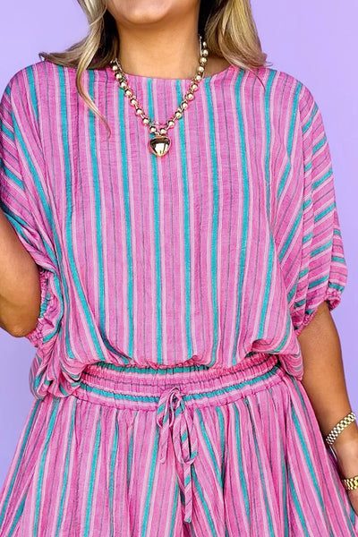 Pink & Blue Stripe Shorts & Top Set