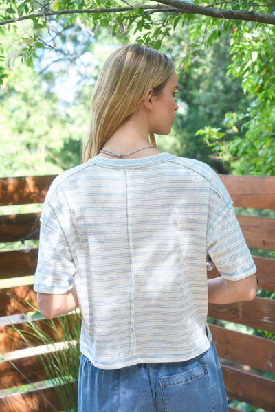 Blue Stripe Henley Exposed Seam Top