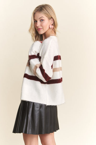 Ivory & Burgundy Striped Cardigan