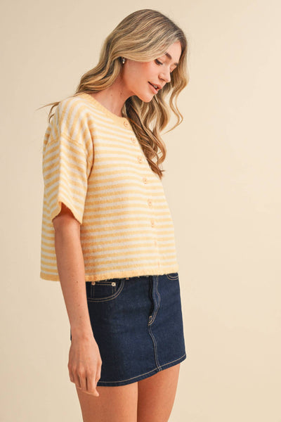 Butter Stripe Short Sleeve Cardigan