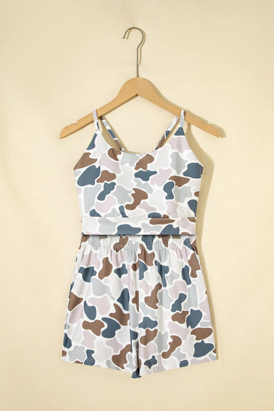 Slate & Mocha Camo Cropped Tank & Short Set