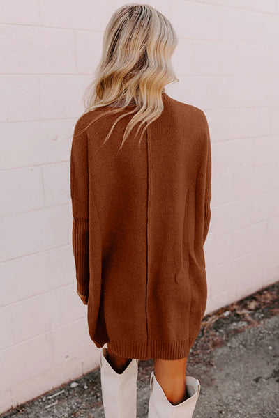 Chestnut Ribbed Mockneck Sweater Dress