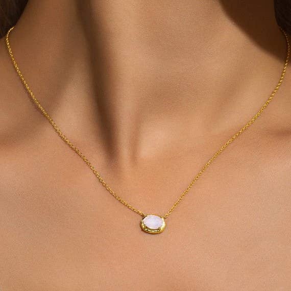 Oval Gemstone Charm Pendant Necklace - More Colors!