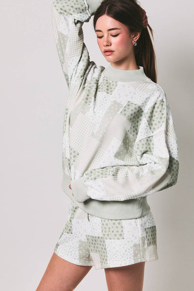 Sage Patch Work Mockneck Sweatshirt