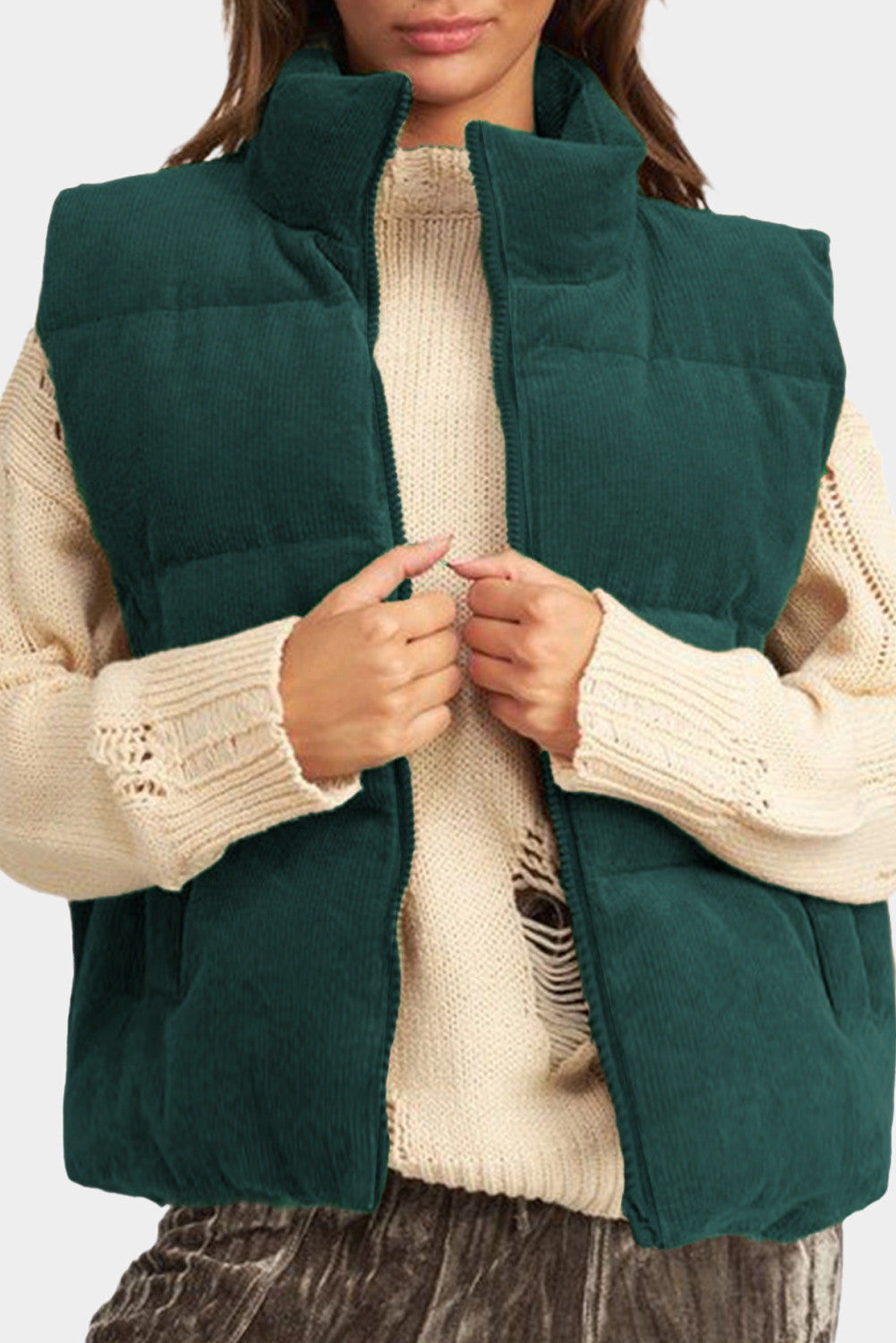 Emerald Corduroy Puffer Vest